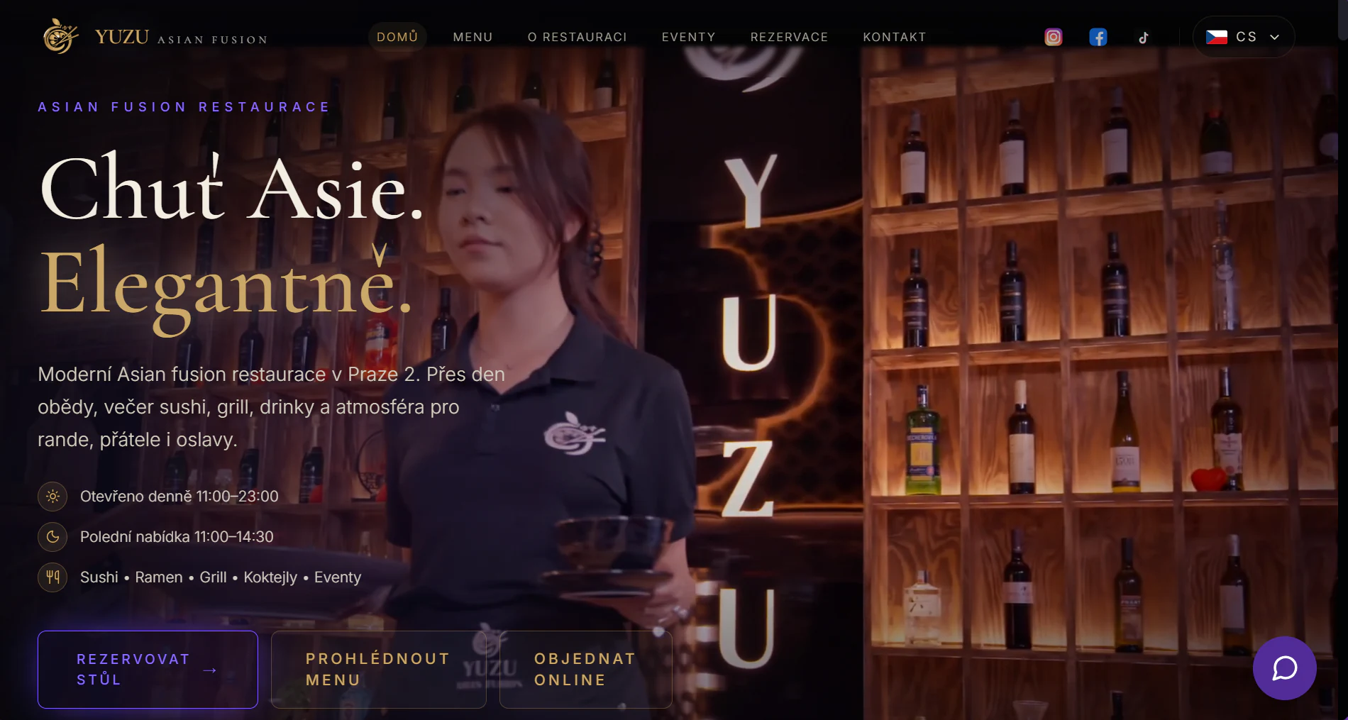 Náhled úvodní stránky webu YUZU Asian Fusion